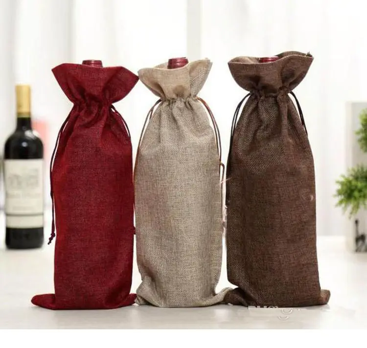 Новые джутовые мешки для вина, чехлы для винных бутылок шампанского, мешочек для упаковки из мешковины