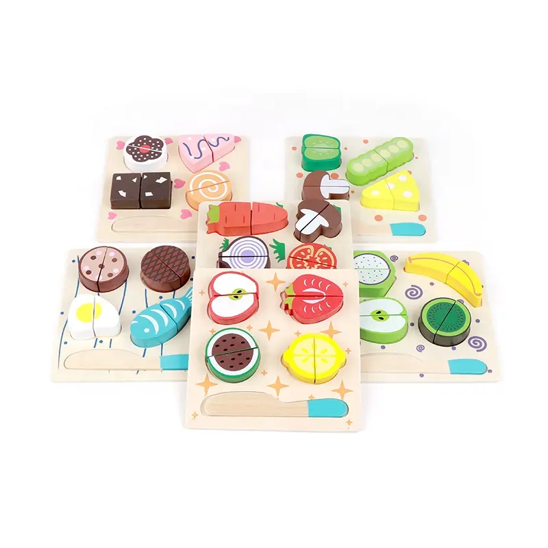 Wooden Kitchen Cut Fruits Vegetables Dessert Kids Cooking Kitchen Toy Food Pretend Play Puzzle Educational Toys