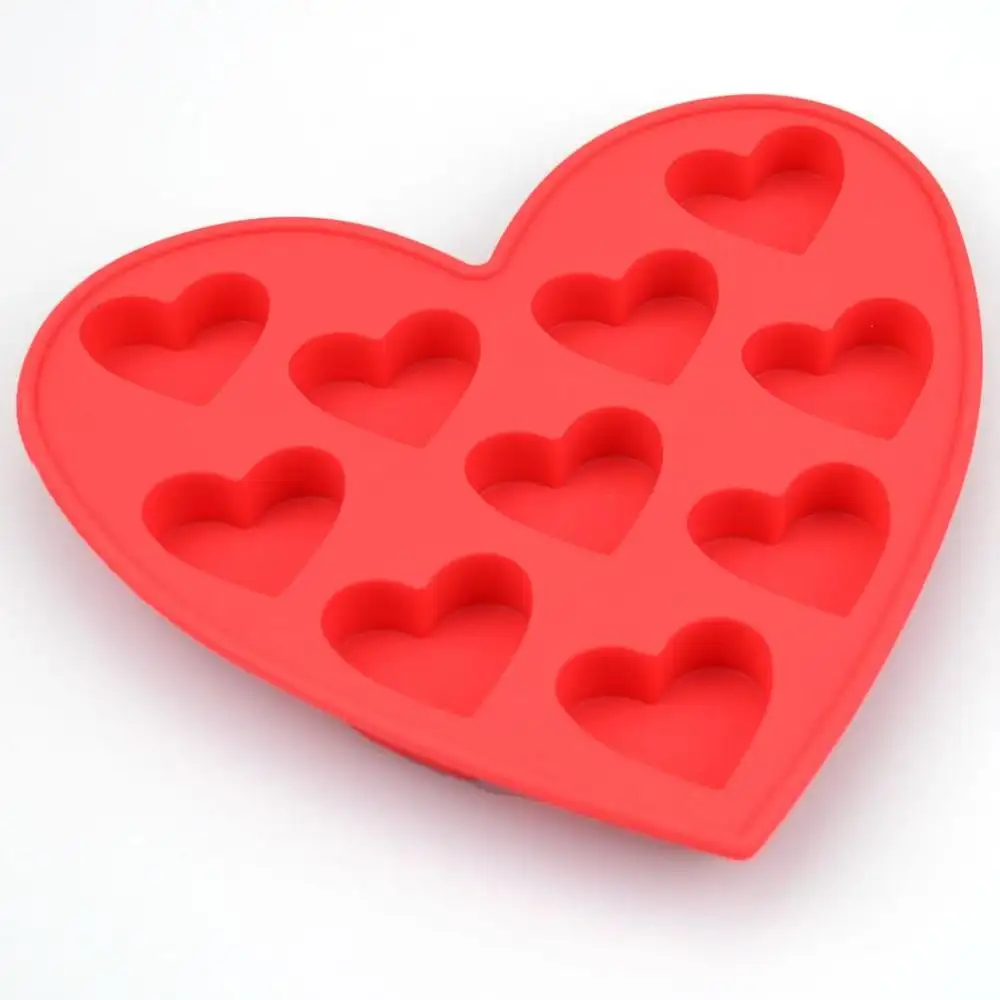 Moldes de silicona con forma de corazón para pastel de chocolate, 10 cavidades