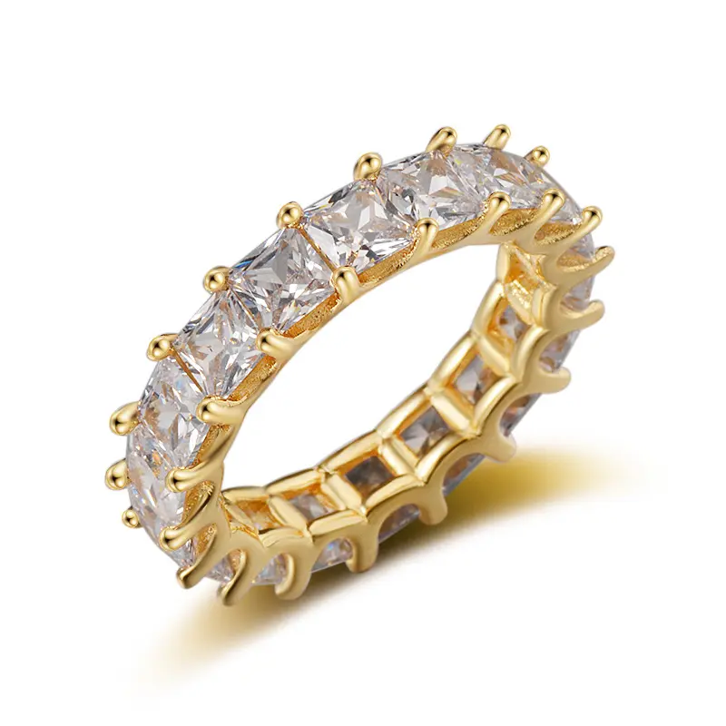 Junjiang ZR0047 high quality engagement CZ diamond O-ring inlay crystal cubic zirconia wedding 24K gold plated ring