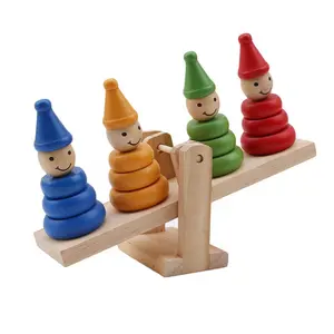 Children Wooden Clown Rainbow Stacker Toy Seesaw Balance Scale Board Balancing Game Kids Early Education Toy