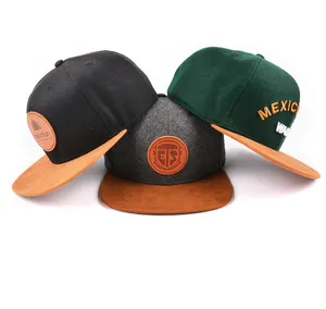 De 6 panel bordado de parches de cuero gorras para hombre del sombrero del snapback