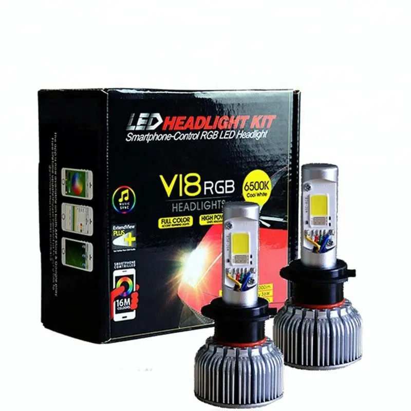 Auto H1 H7 H11 2 In1ไฟหน้ารถ LED RGB,ไฟหน้ารถ DRL ไฟตัดหมอก H4 LED ไฟหน้าแปลงอัตโนมัติโปรเจคเตอร์หลอดไฟหน้า Led