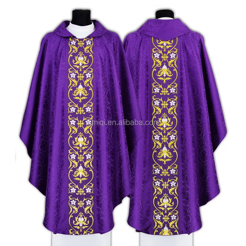 ホワイトカトリック教会ChasublePriest Vestment Robe Bird Wheat Embroidered Church Apparel