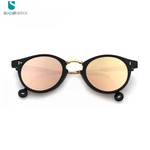 Lens Polarized foldable Vintage Retro Oval frame With Mirrored Folding Sunglasses