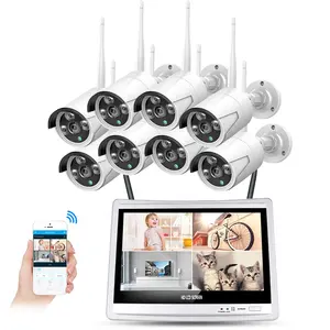 12 pollici display LCD Wireless NVR di Sicurezza Sistemi di Sorveglianza CCTV con 8CH 1080 p NVR e 2MP IP66 telecamere