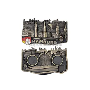 Dekoratif Logam Magnet Jerman Hamburger Timbul Souvenir Magnet Kulkas