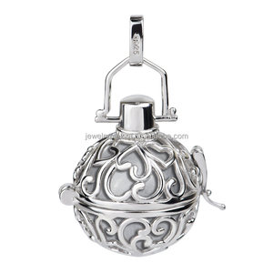 925 in argento Sterling piatto in rodiumn doppio cuore in argento angelo chiama ciondolo medaglione gabbia ricordo - Product Image 4