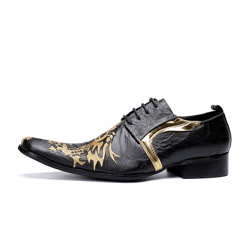 Italian Handmade Black Gold Leather Pointed Toe Men's Dress Shoes For Party & Work Italian Handmade Black Gold Leather Pointed Toe Men's Dress Shoes For Party & Work