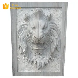 Black Stone Wall Relief With Statue With Lion Head For Sale