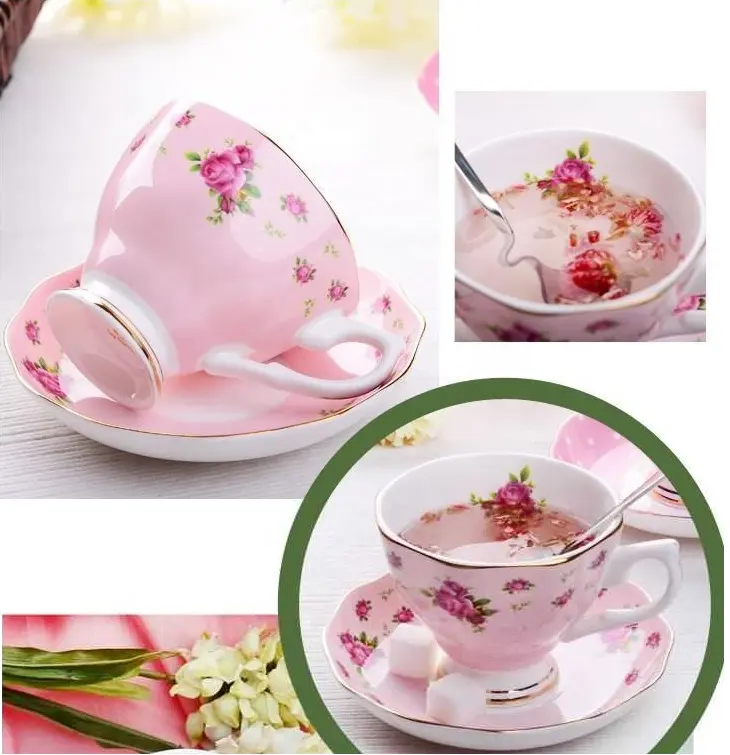 Bán buôn Hoàng Gia sứ hồng Nước hoa hồng Decal tốt xương Trung Quốc tách trà và suacer để bán