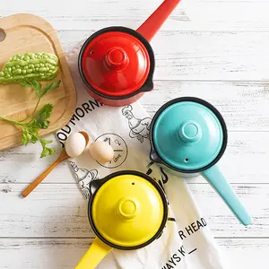 Panela de cerâmica colorida para cozinha, panelas antiaderentes para bebês, tampa para sopa de comida, panela de leite e gás para uso doméstico