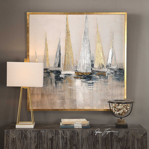 Pintura <span class=keywords><strong>al</strong></span> óleo de velero dorado y plateado de alta calidad, hermoso paisaje pintado a mano para decoración de habitación, Base de soporte de lienzo - Product Image 3