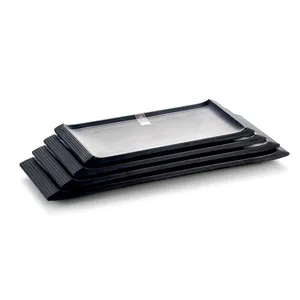 Black Matte Rectangular Melamine Dinner Plate Set