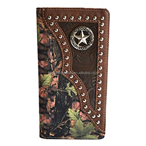 Ví Nam Màu Nâu Rêu Gỗ Sồi Texas Star Concho Studded Bifold Long Western Camo - Product Image 1