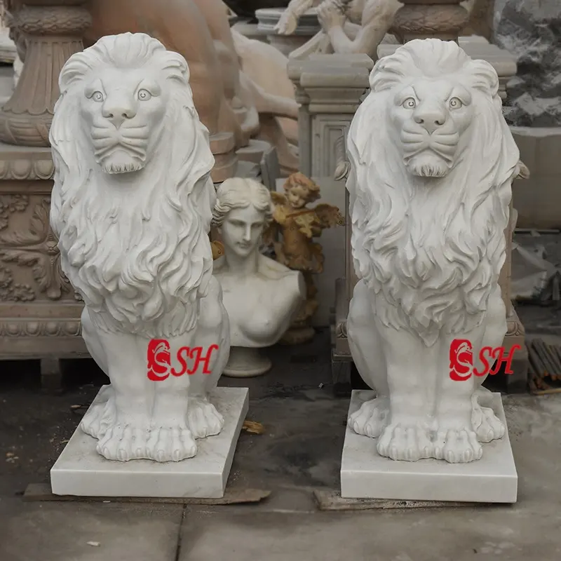 Carving Guardian Lion Statue zum Verkauf Marmor Stein Weiß Custom ized Größe Naturstein Farbe Modern SH-SHENGHUA Lifetime Western