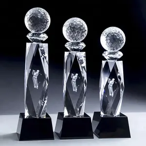 Honor of crystal Hot Sale Manufacturer Custom New Design 3D Laser Golf Crystal Trophy Awards Wholesale Sports Trophy