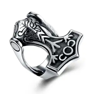 Grosir Cincin Tengkorak Gothic, Cincin Perhiasan Stainless Steel Pria, Cincin Tipe Punk Kepala Tengkorak Gothic, Cincin Perhiasan Pria