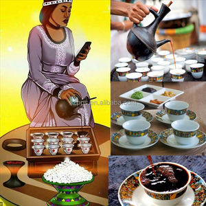 Service à thé et à café en céramique fine éthiopienne, modèle Reine de Saba, pour Jebena - Product Image 2