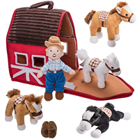 Étui de transport de grange simulé personnalisé, ferme en peluche avec ensemble de chevaux