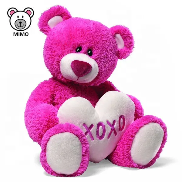 XOXO logotipo personalizado de peluche de juguete Rosa oso de peluche con el corazón nuevo 2019 Animal de peluche suave juguete de peluche de San Valentín chica Rosa oso de peluche