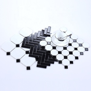 Mosaïque en céramique octogonale blanche <span class=keywords><strong>et</strong></span> noire pour salle de bain, cuisine, crédence murale <span class=keywords><strong>et</strong></span> sol, carreaux en porcelaine - Product Image 5