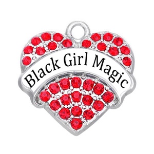 Pendentif Cœur Métallique Écologique avec Message, Diamant Scintillant, Charme Black Girl Magic, Rock Girl pour la Fabrication de Bijoux - Product Image 4