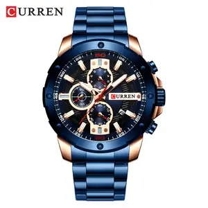 CURREN watches Men blue Stainless Steel Band Quartz watch Pulse Clock Sport Chronograph Clock Masculine Watch 8336