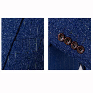 Blazer de <span class=keywords><strong>costume</strong></span> à rayures <span class=keywords><strong>bleu</strong></span> pour hommes, 3 pièces, élégant, sur mesure, dernière conception, OEM - Product Image 6