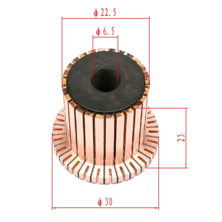 Yüksek kaliteli OD22.5 * ID6 * L23-26segment otomatik marş motoru armatürü motor komütatörü, yedek parça