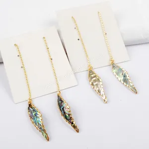 G1605 Leaf Abalone Shell Earrings with Threader leaf shape drop earrings