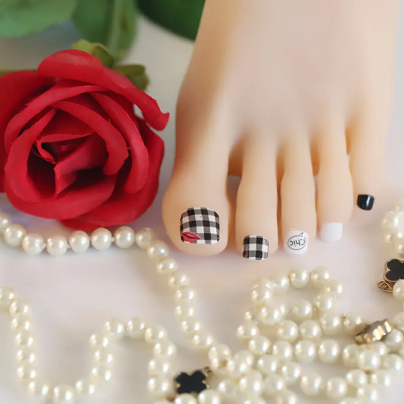 Korean Flower French Self Adhesive Nail Polish Sticker For Toe