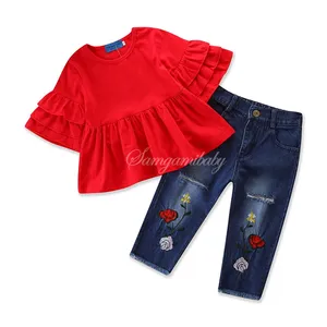 WHS22 Mode weiß Tops + Jeans Hose 2PCS kinder mädchen kleidung set für sommer