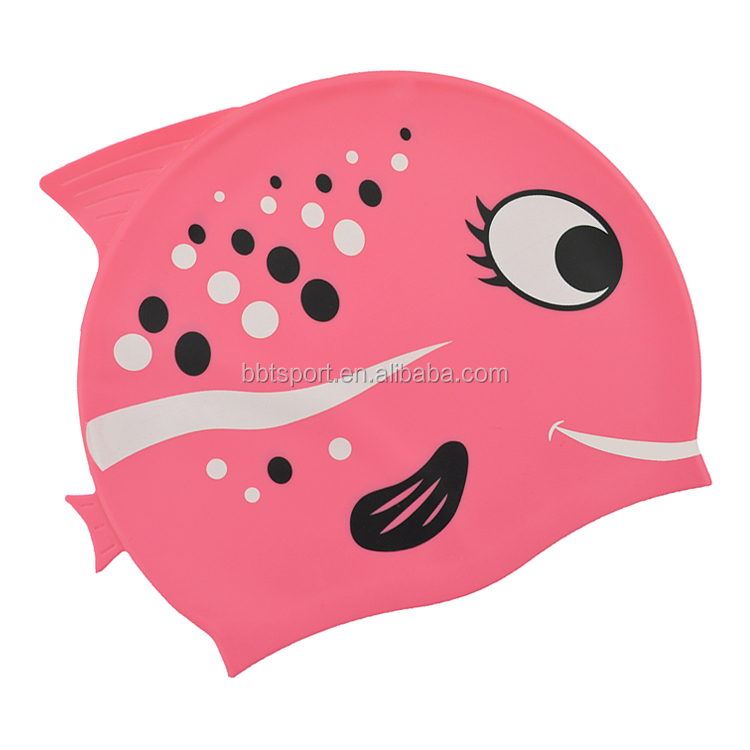 Dwawoo Bonnet De Bain Enfant Poisson Mignon - Silicone Élastique, Protection Cheveux & Oreilles - Rouge Fun Pour Baignade
