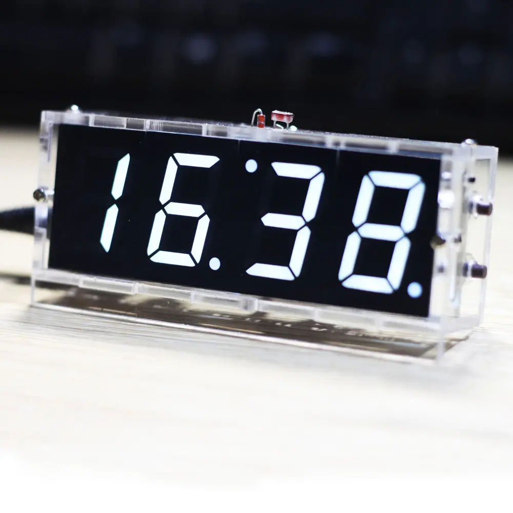Digital Clock DIY Kit Compact 4-digit DIY LED Clock Accessory Light Control Temperature Date Time with Transparent Case