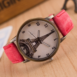 Reloj Vintage de Mezclilla Estilo Británico, Reloj Digital de Bronce Antiguo para Estudiantes con la Torre Eiffel - Product Image 4