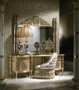 Soporte de noche de madera con acabado de oro antiguo, mesita de noche tallada exquisita Floral
