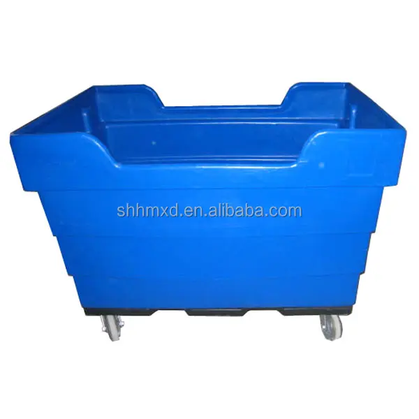 Blue plastic laundry trolley for hotel