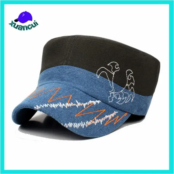 Son tasarım sıcak satış düz üst satılık avcılık şapka 100% akrilik nakış askeri yaz kap