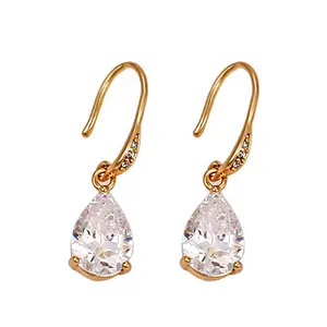 28776 Latest design earring jewelry wholesale drop shape single stone drop earrings for women