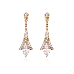 93597 Unique fashion crystal jewelry high quality paved crystal earrings gold plated with white diamond drop earrings