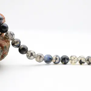 Wholesale Price Natural 6/8/10mm Round Black Dragon Design Agate Beads Natural Stone Black Dragon Vein Agates Loose Round Beads