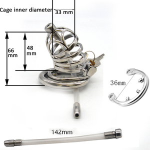 Frrk 6.6 Cm Metal Kesucian Kandang untuk Pria Kesucian Perangkat Kesucian Kandang 304 Stainless Steel Kunci Penis dengan Kateter - Product Image 2