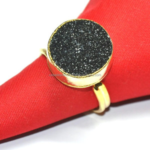 Bague de pierres précieuses à facettes rondes, nouveau Design en argent noir druse, bijou fait à la main en plaqué or - Product Image 4