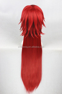 Alta calidad 100cm largo recto rojo oscuro negro Butler Grell peluca Cosplay Anime sintético resistente al calor Peluca de pelo - Product Image 5