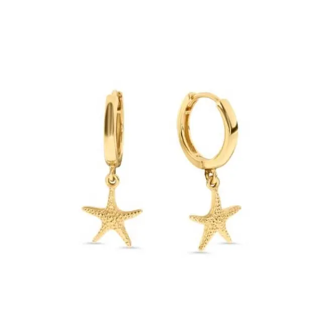 Pendientes de aro de estrella de mar lisa de Plata de Ley 925, joyería Bohemia, venta al por mayor de fábrica