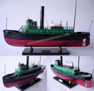 Modèle de bateau-tug de Brooklyn en bois artisanal, accessoire de jouet gonflable 60x13x37cm - Product Image 1