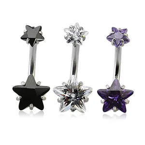 Charming Double Gems with Star Zircon Belly Button Rings Fashion Stainless Steel Navel Piercing Body Jewelry