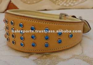 Collar para perro con piedras en tambor de alta calidad, cuero indio teñido con hebillas de latón, Clips y patrón de banda de rodadura de nailon - Product Image 2