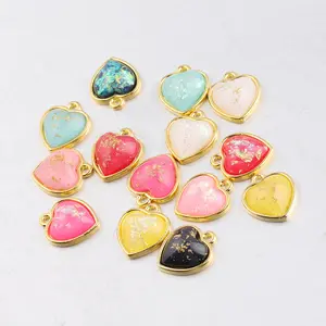 14 Colors New Arrival Gold Color Alloy Love Heart Opal Charm Pendant For DIY Jewelry Making